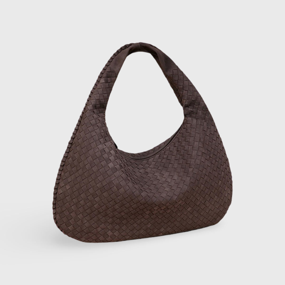 Woven Oversized Faux Suede Shoulder Bag in Aubergine