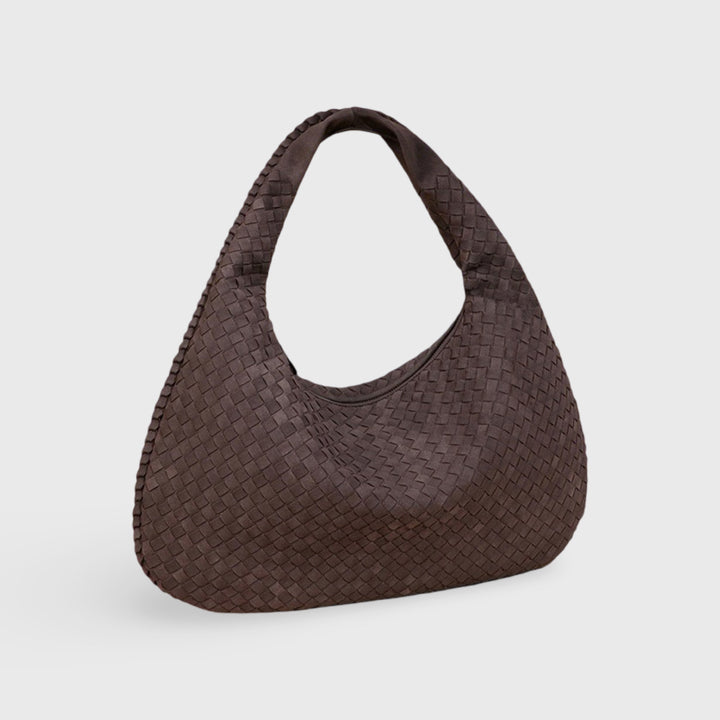 Woven Oversized Faux Suede Shoulder Bag in Aubergine