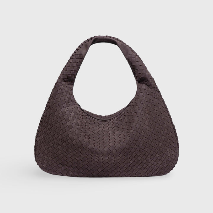 Woven Oversized Faux Suede Shoulder Bag in Aubergine