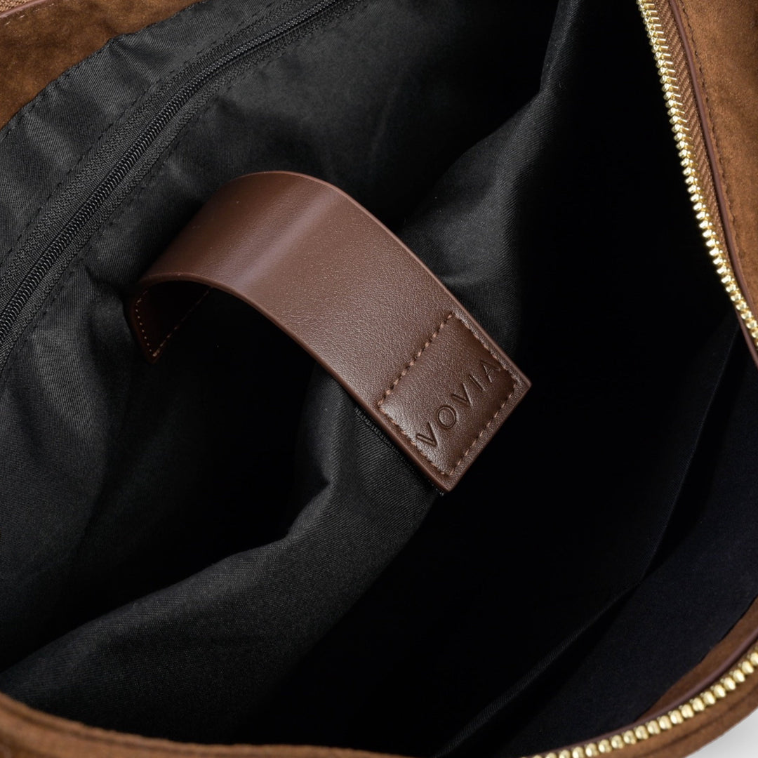 Rhea Oversized Faux Suede Shoulder Bag in Brown