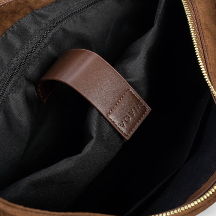 Rhea Oversized Faux Suede Shoulder Bag in Brown