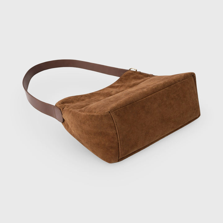 Rhea Oversized Faux Suede Shoulder Bag in Brown