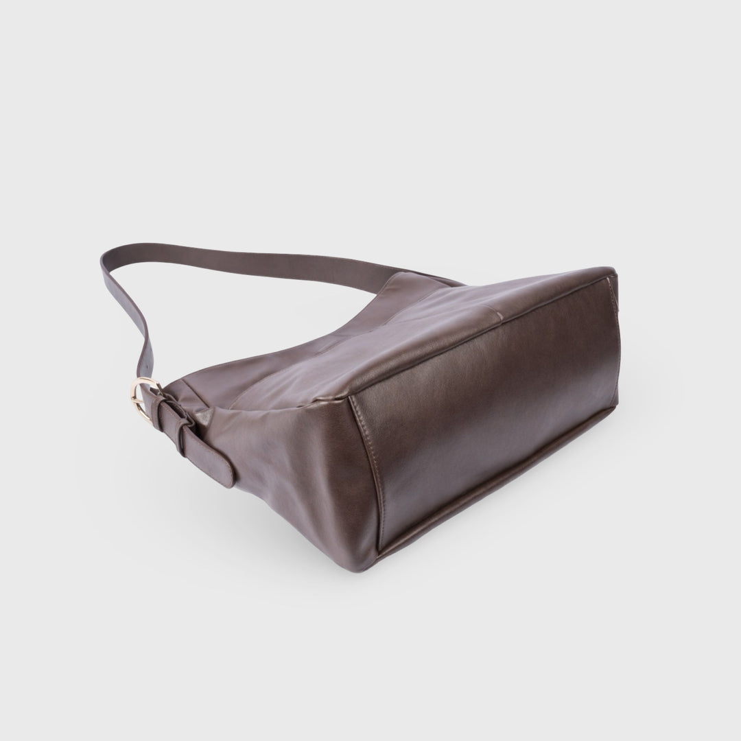 Rhea Oversized Faux Suede Shoulder Bag in Taupe