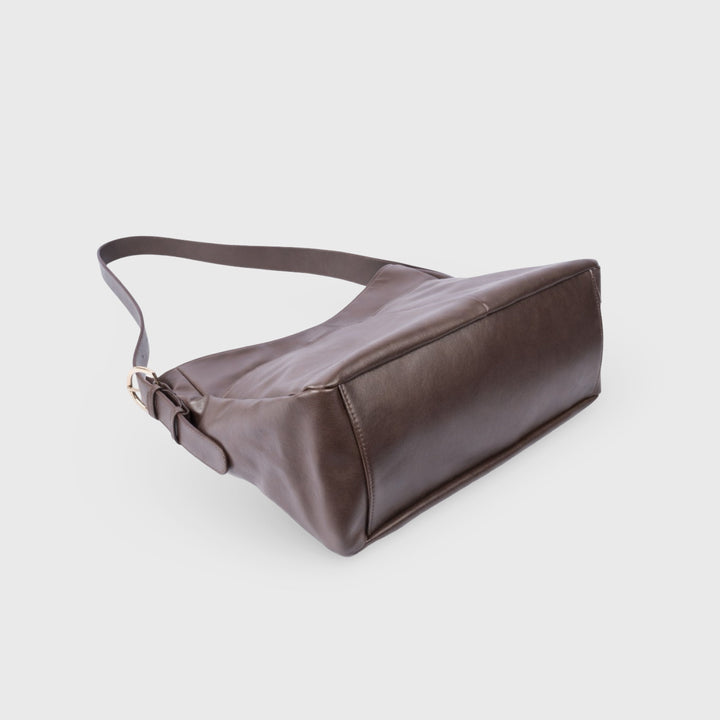 Rhea Oversized Faux Suede Shoulder Bag in Taupe
