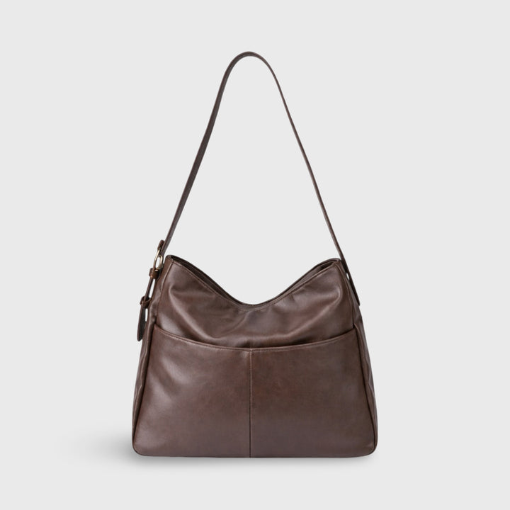 Rhea Oversized Faux Suede Shoulder Bag in Taupe
