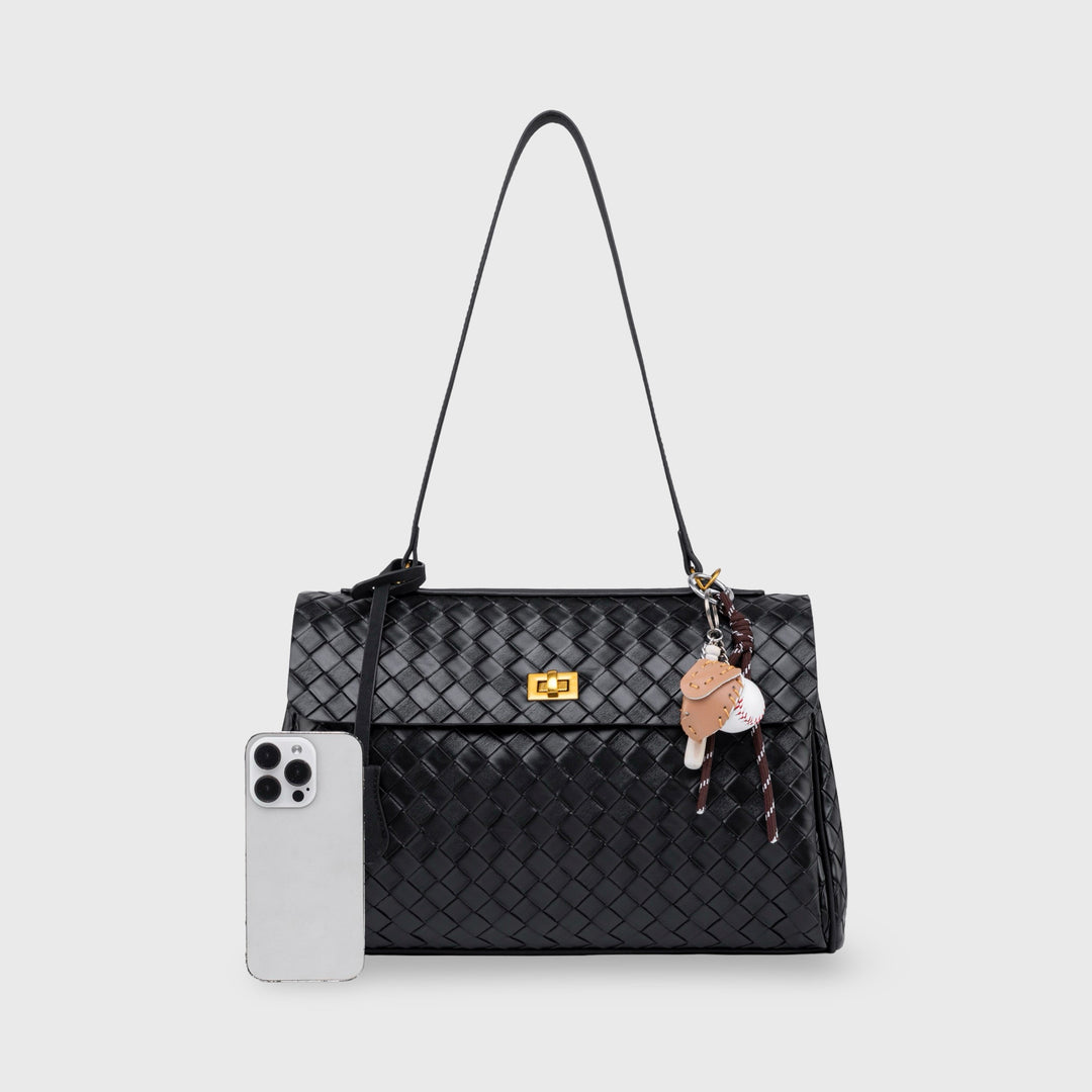 Ciara Vintage Woven Top Handle Bag in Black