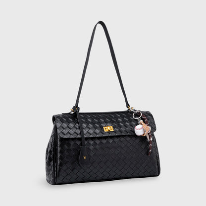 Ciara Vintage Woven Top Handle Bag in Black
