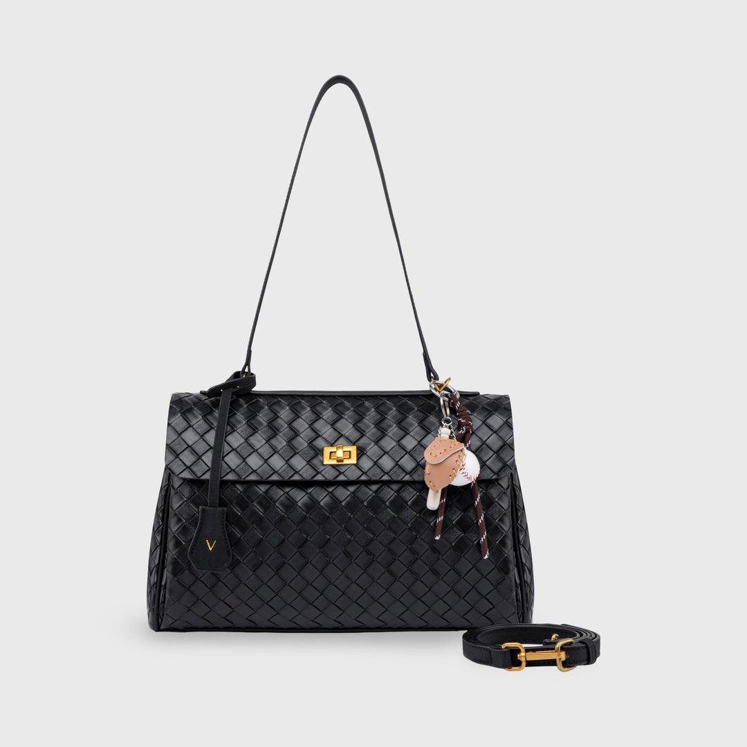 Ciara Vintage Woven Top Handle Bag in Black