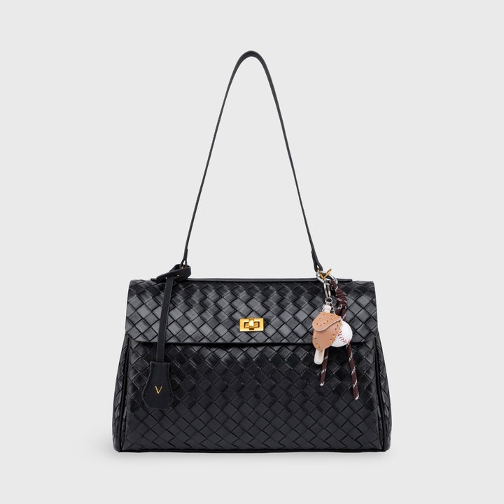 Ciara Vintage Woven Top Handle Bag in Black