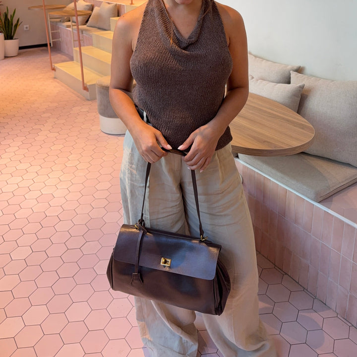 Ciara Vintage Top Handle Bag in Aubergine