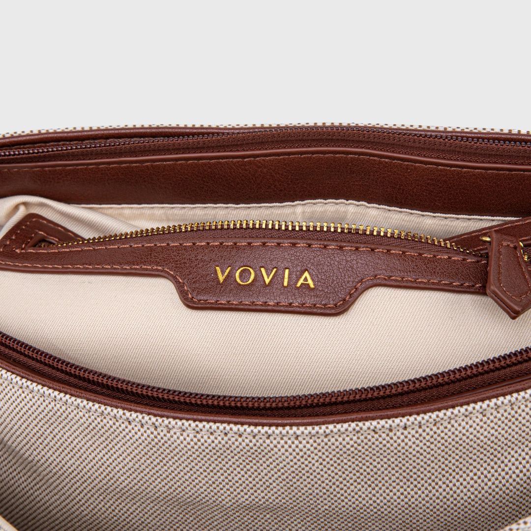 Ciara Vintage Two-Tone Top Handle Bag in Brown and Cream