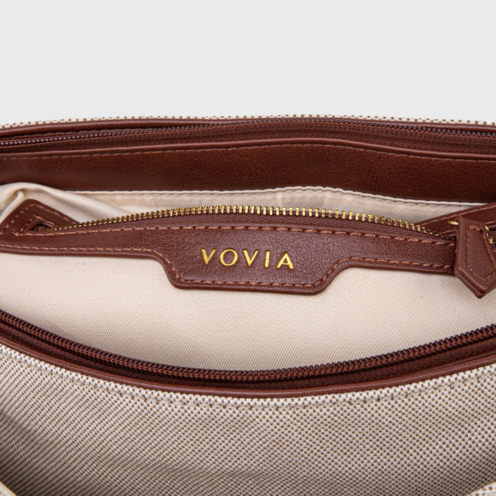 Ciara Vintage Two-Tone Top Handle Bag in Brown and Cream