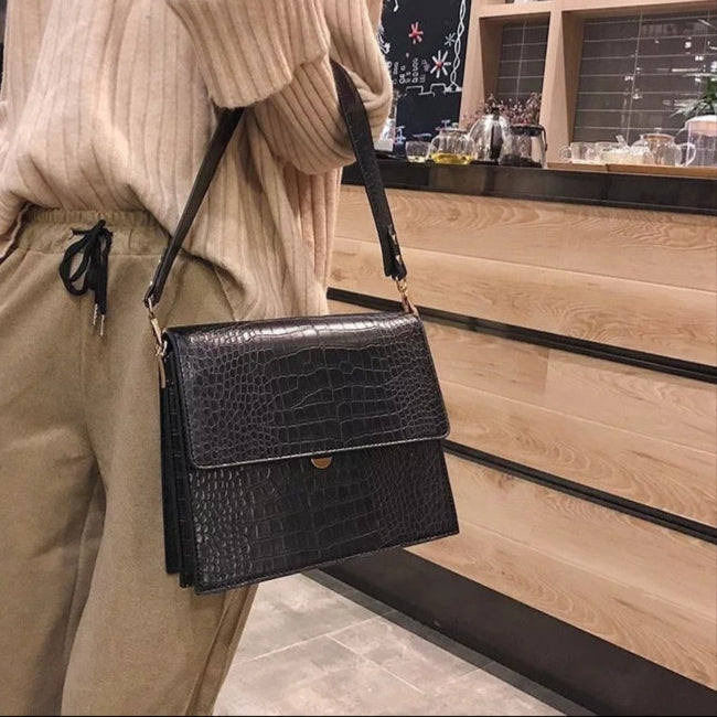 Workday Croc-Embossed Crossbody Bag in Black
