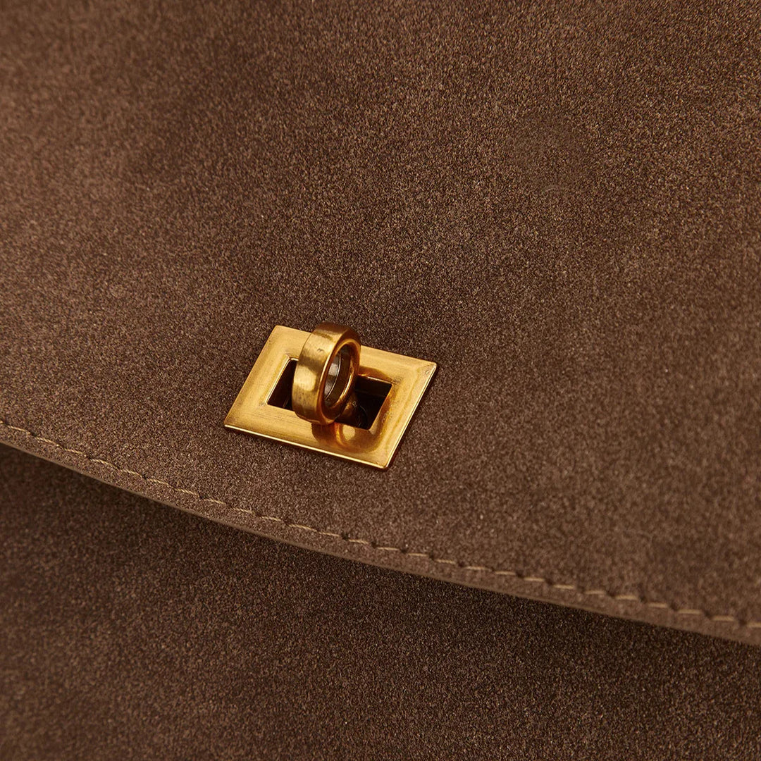 Ciara Premium Faux Suede Top Handle Bag in Brown