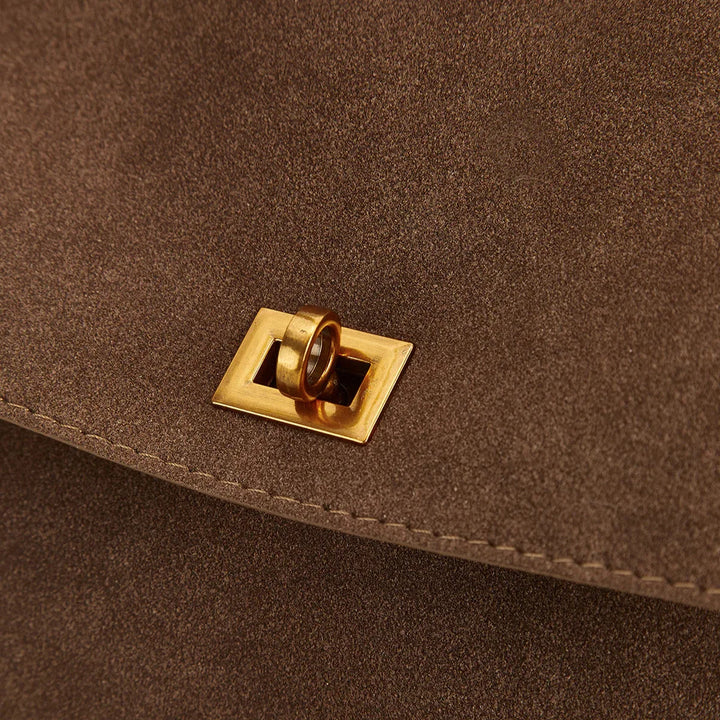 Ciara Premium Faux Suede Top Handle Bag in Brown