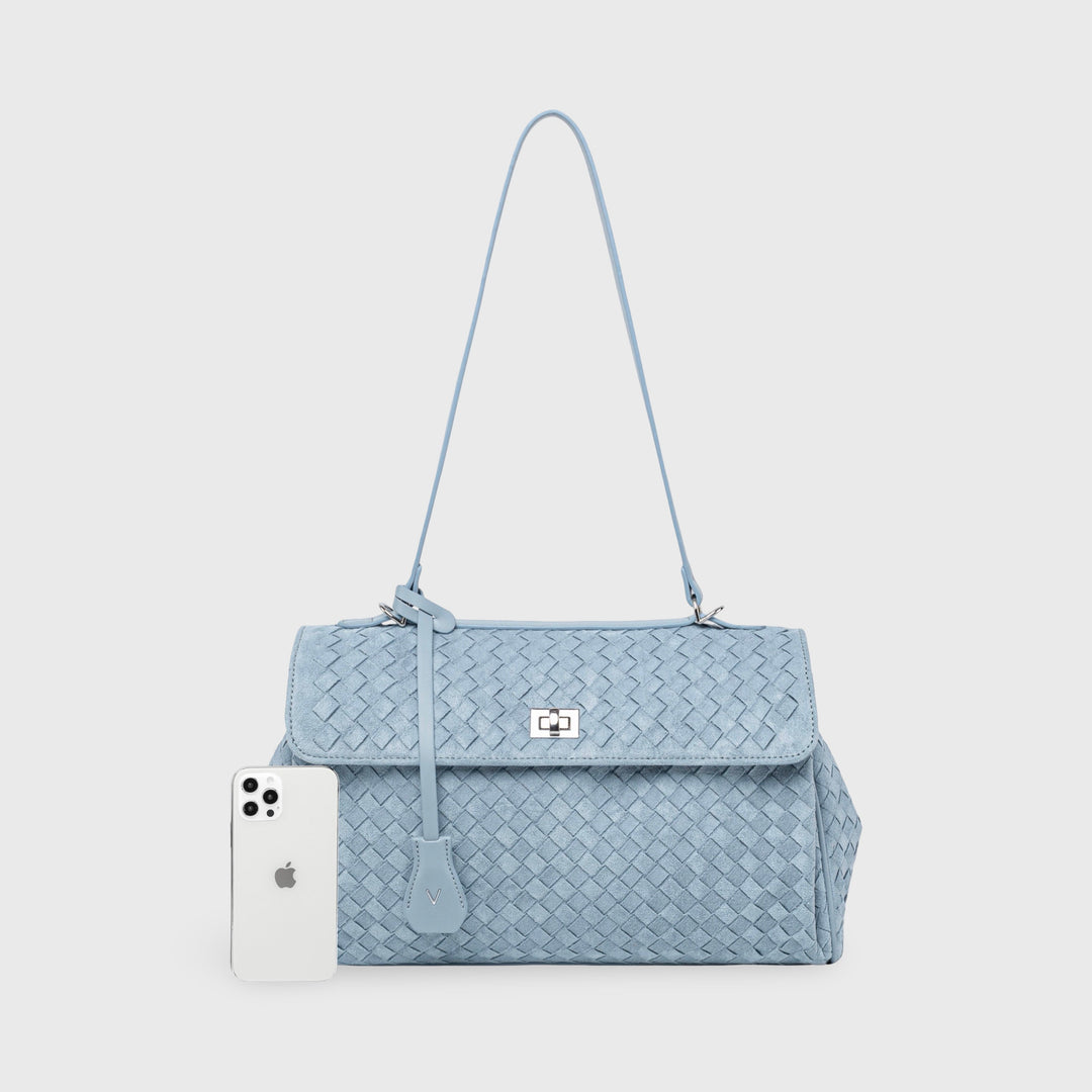 Ciara Vintage Woven Top Handle Bag in Light Blue