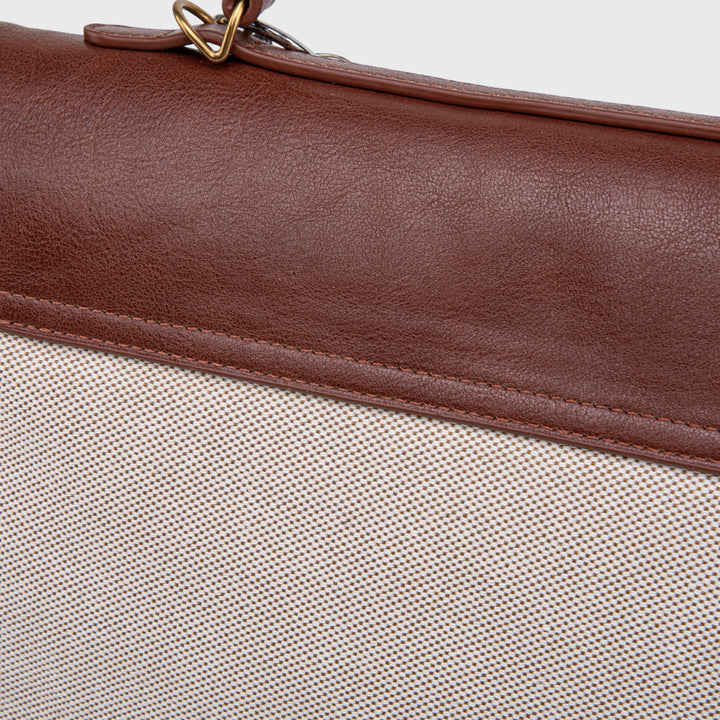 Ciara Vintage Two-Tone Top Handle Bag in Brown and Cream