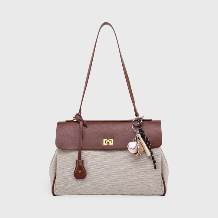 Ciara Vintage Two-Tone Top Handle Bag in Brown and Cream