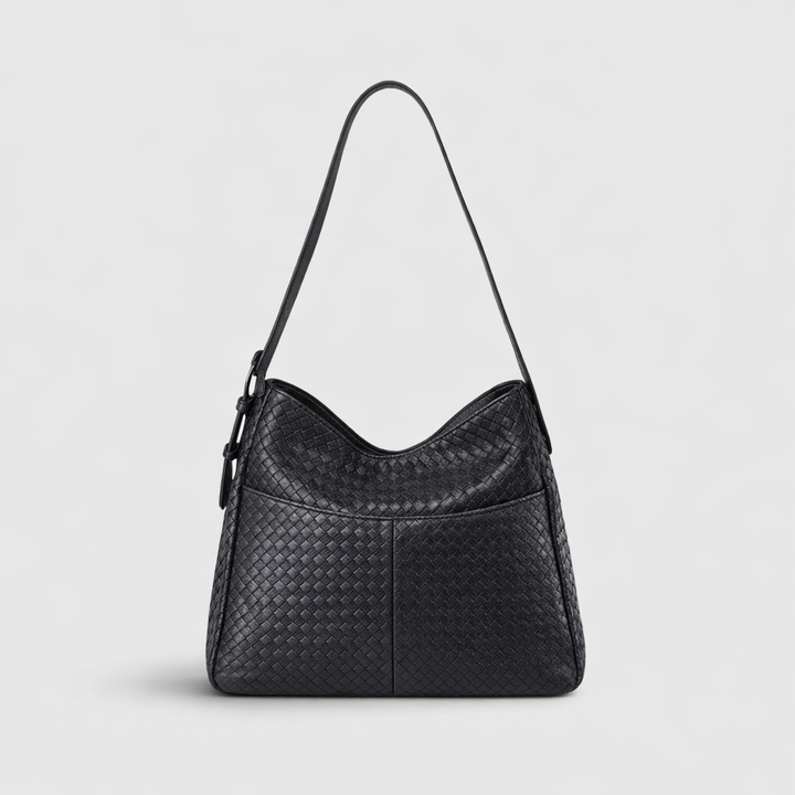 Rhea Oversized Woven Shoulder Bag in Navy