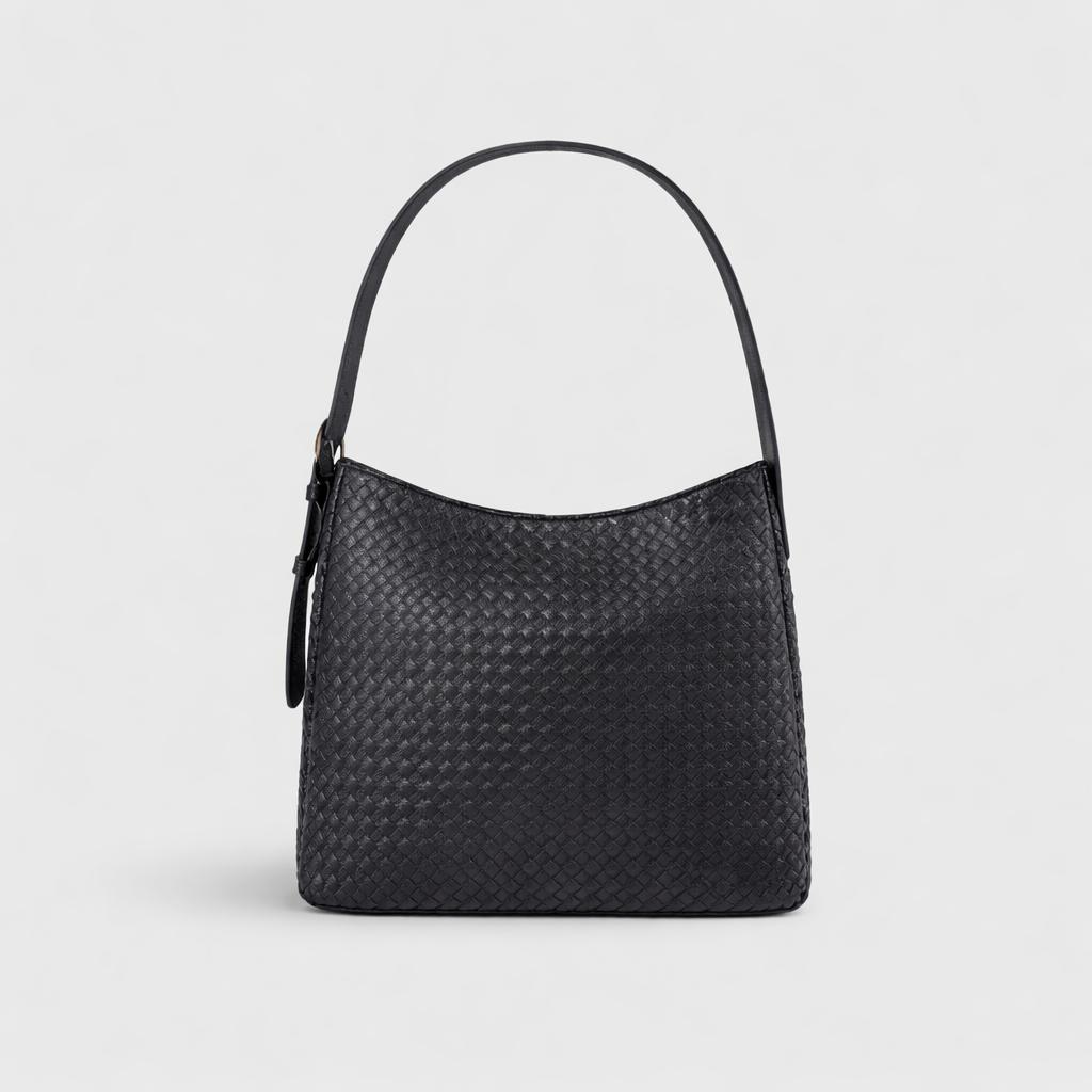 Rhea Oversized Woven Shoulder Bag in Navy