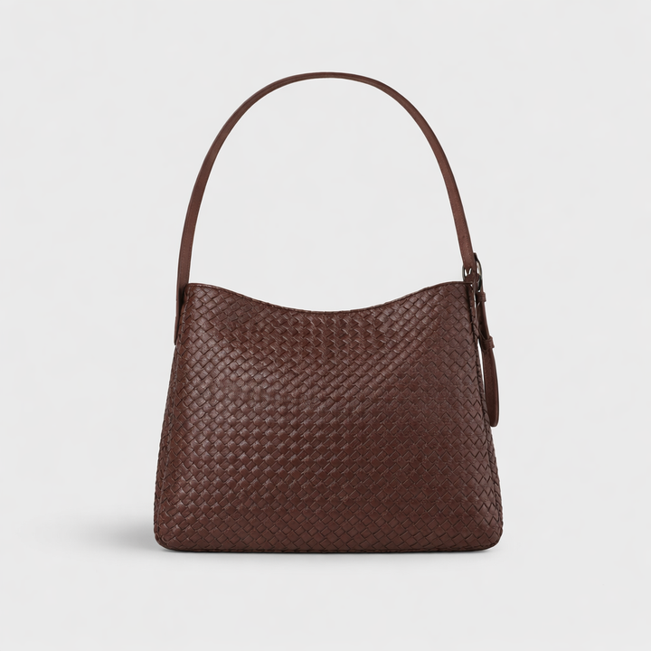 Rhea Oversized Woven Shoulder Bag in Brown