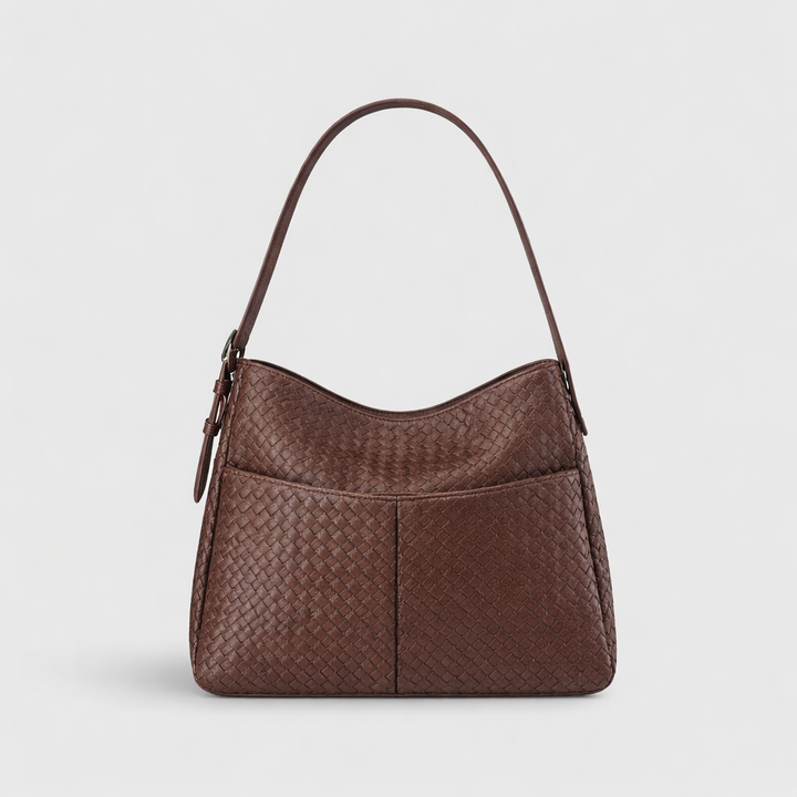 Rhea Oversized Woven Shoulder Bag in Brown