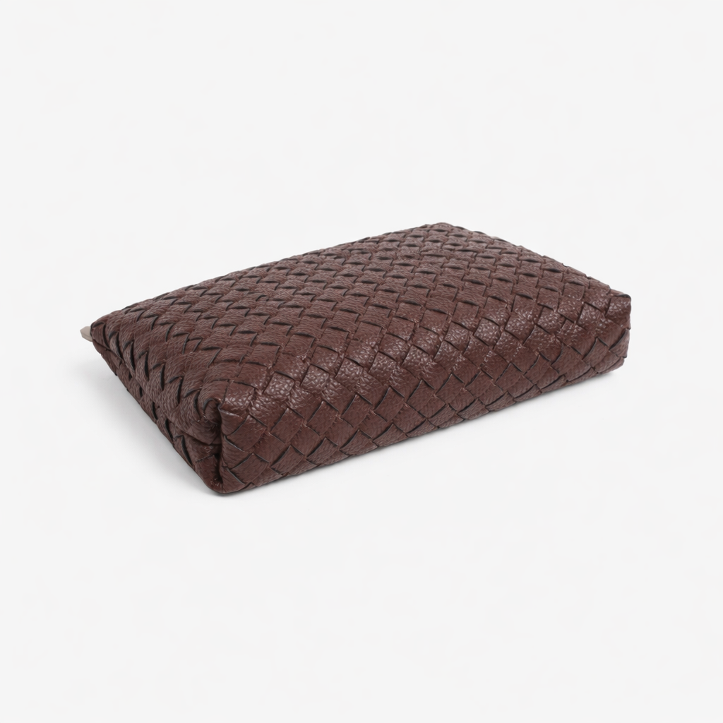 Woven Zip Pouch in Brown