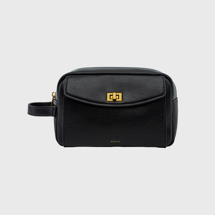 Ciara Vegan Leather Beauty Case in Black