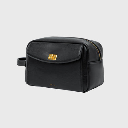 Ciara Vegan Leather Beauty Case in Black