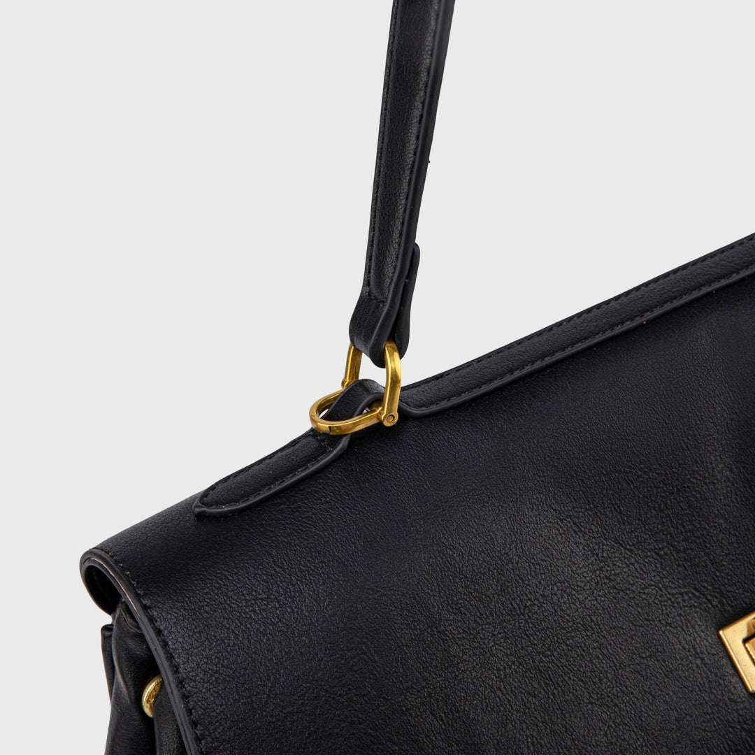 Ciara Essential Vegan Leather Top Handle Bag in Black
