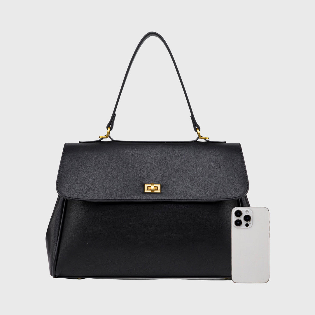 Ciara Essential Vegan Leather Top Handle Bag in Black