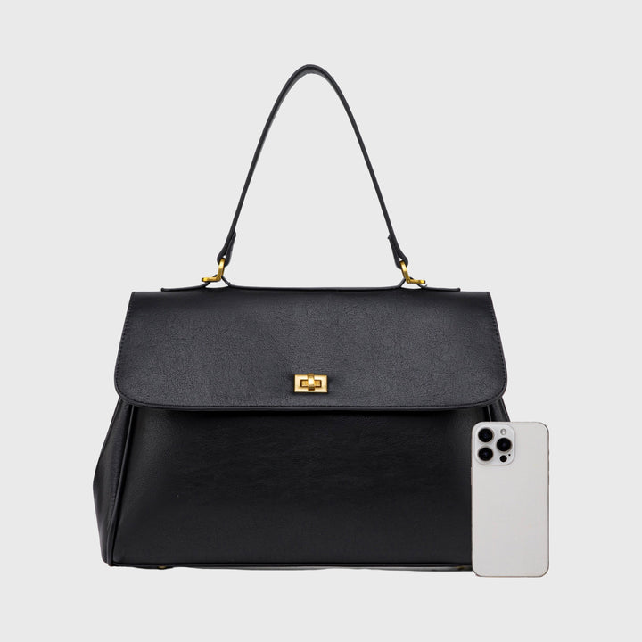 Ciara Essential Vegan Leather Top Handle Bag in Black