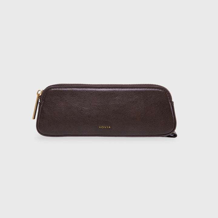 Ciara Vegan Leather Pencil Pouch in Dark Brown
