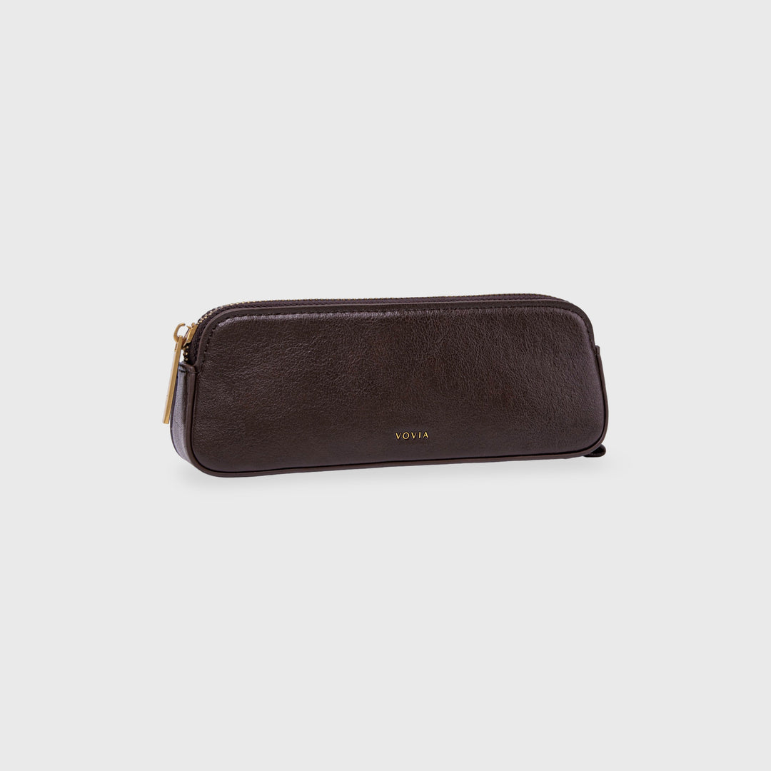 Ciara Vegan Leather Pencil Pouch in Dark Brown