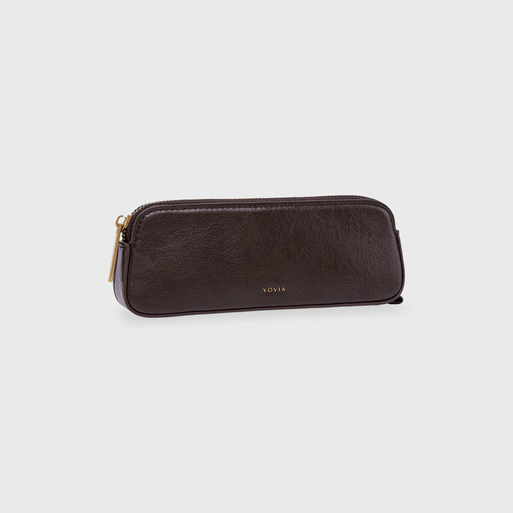 Ciara Vegan Leather Pencil Pouch in Dark Brown