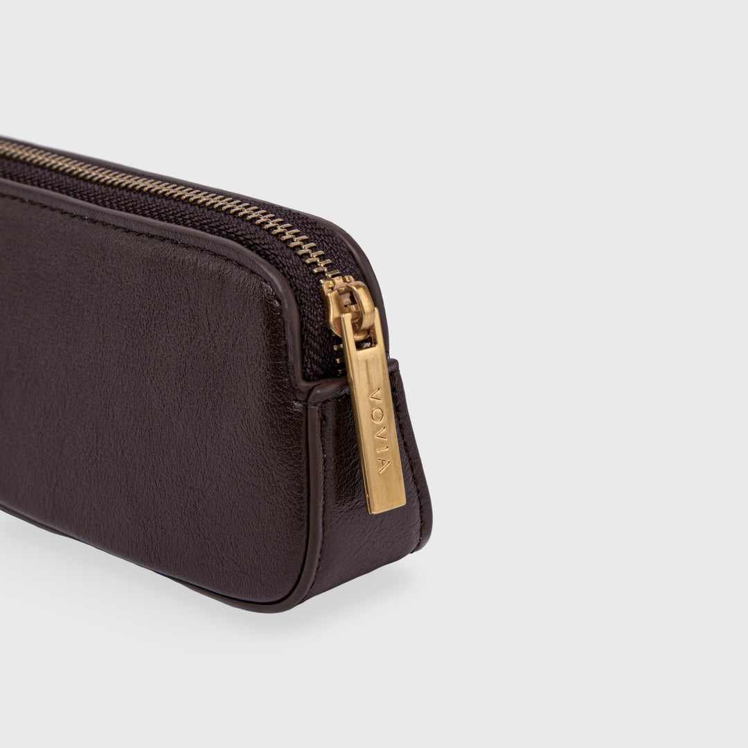 Ciara Vegan Leather Pencil Pouch in Dark Brown