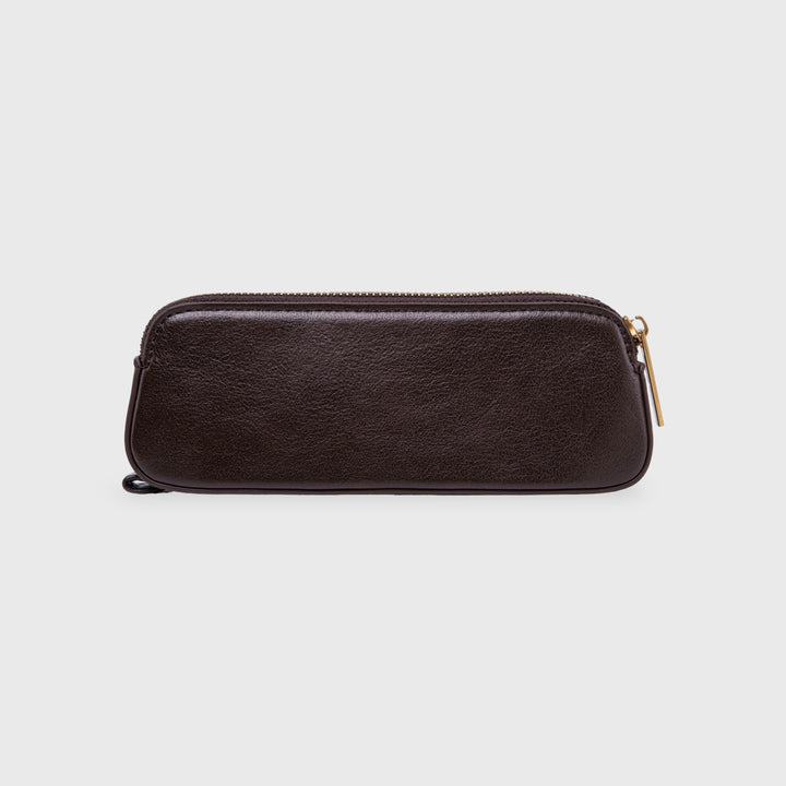 Ciara Vegan Leather Pencil Pouch in Dark Brown