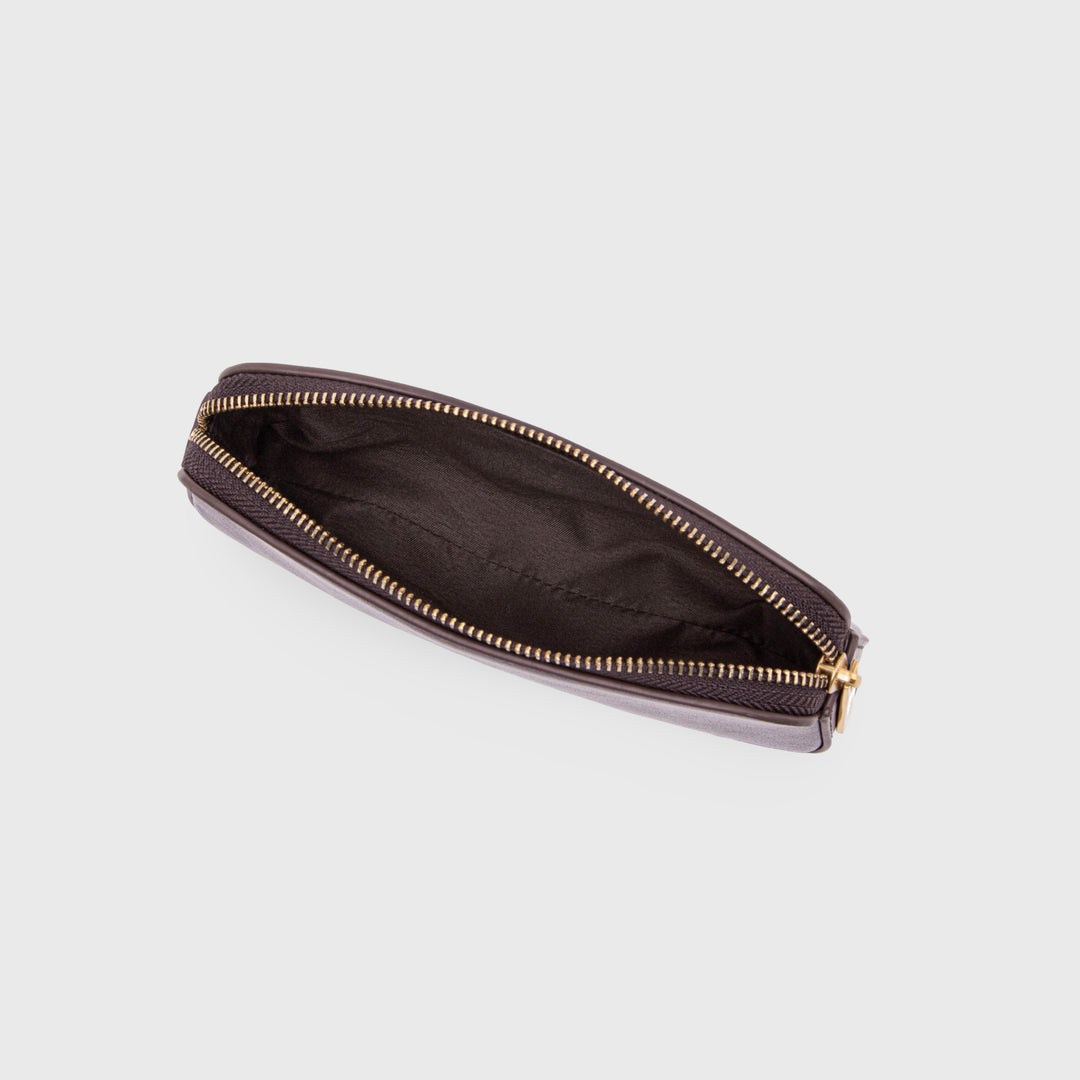 Ciara Vegan Leather Pencil Pouch in Dark Brown