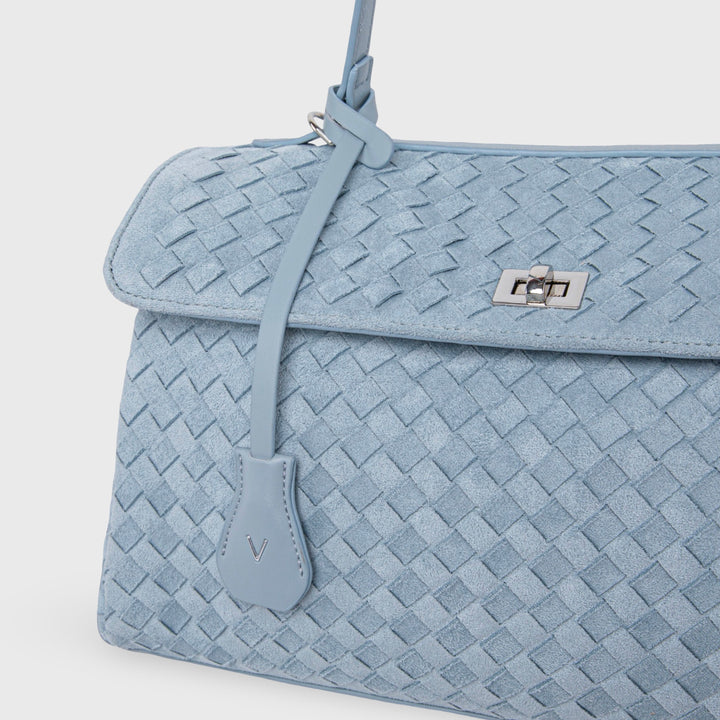 Ciara Vintage Woven Top Handle Bag in Light Blue