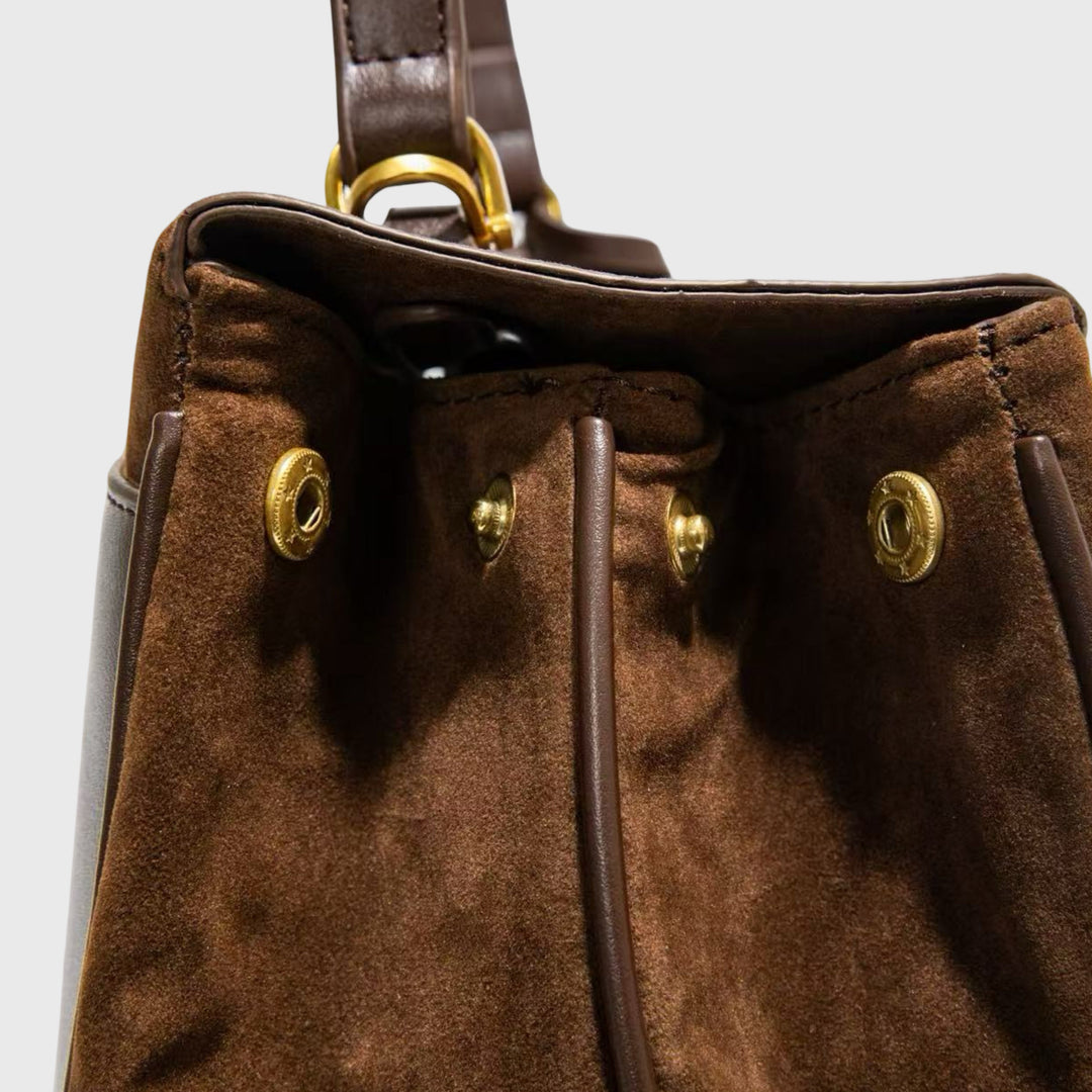 Ciara Faux Suede Top Handle Bag in Brown