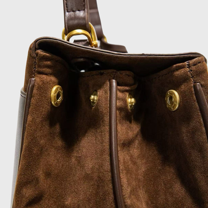 Ciara Faux Suede Top Handle Bag in Brown