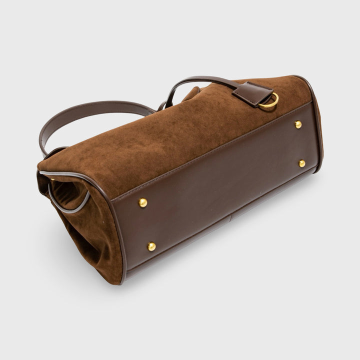Ciara Faux Suede Top Handle Bag in Brown
