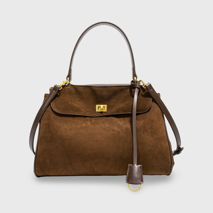 Ciara Faux Suede Top Handle Bag in Brown