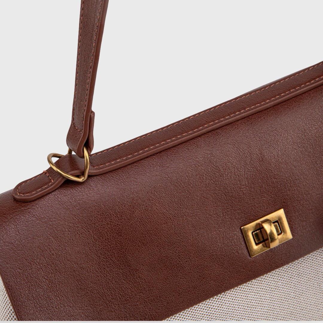 Ciara Vintage Two-Tone Top Handle Bag in Brown and Cream