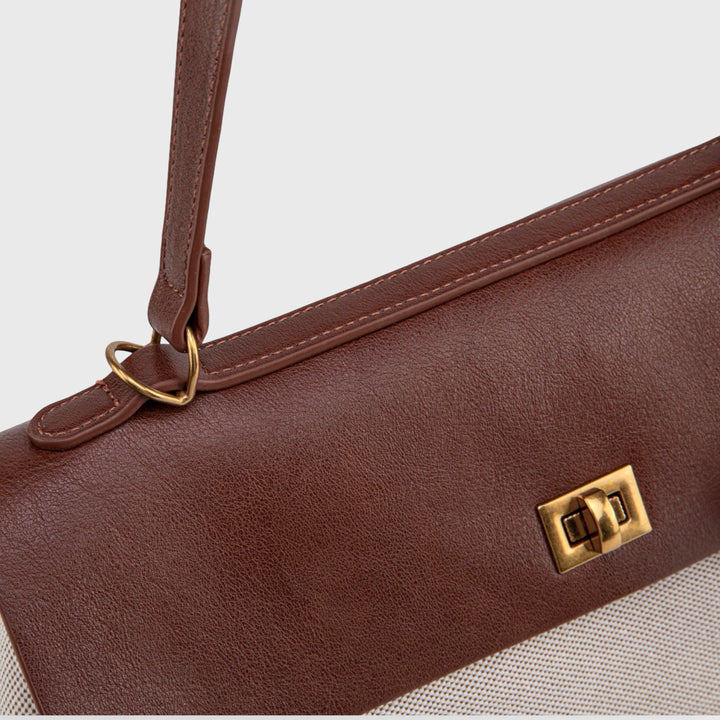 Ciara Vintage Two-Tone Top Handle Bag in Brown and Cream