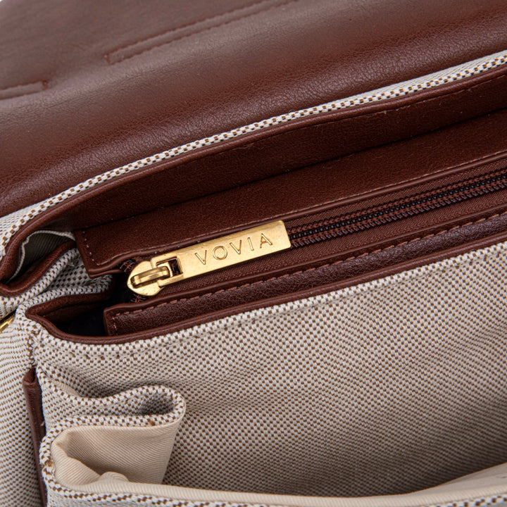 Ciara Vintage Two-Tone Top Handle Bag in Brown and Cream