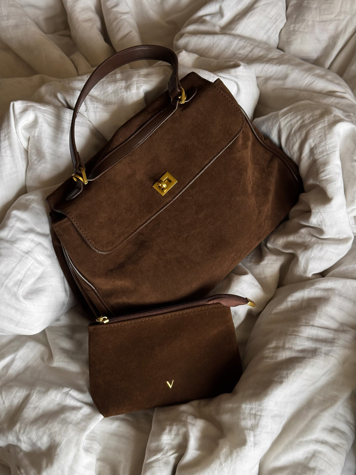 Ciara Faux Suede Top Handle Bag in Brown