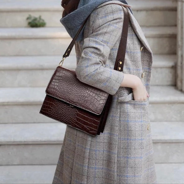 Workday Croc-Embossed Crossbody Bag in Dark Brown