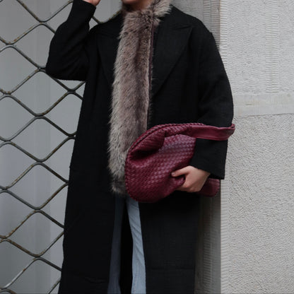 Woven Oversized Shoulder Bag in Burgundy