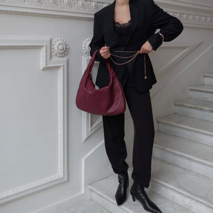 Woven Oversized Shoulder Bag in Burgundy